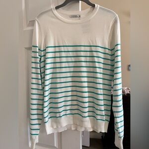 Staccato White and Teal Striped Top